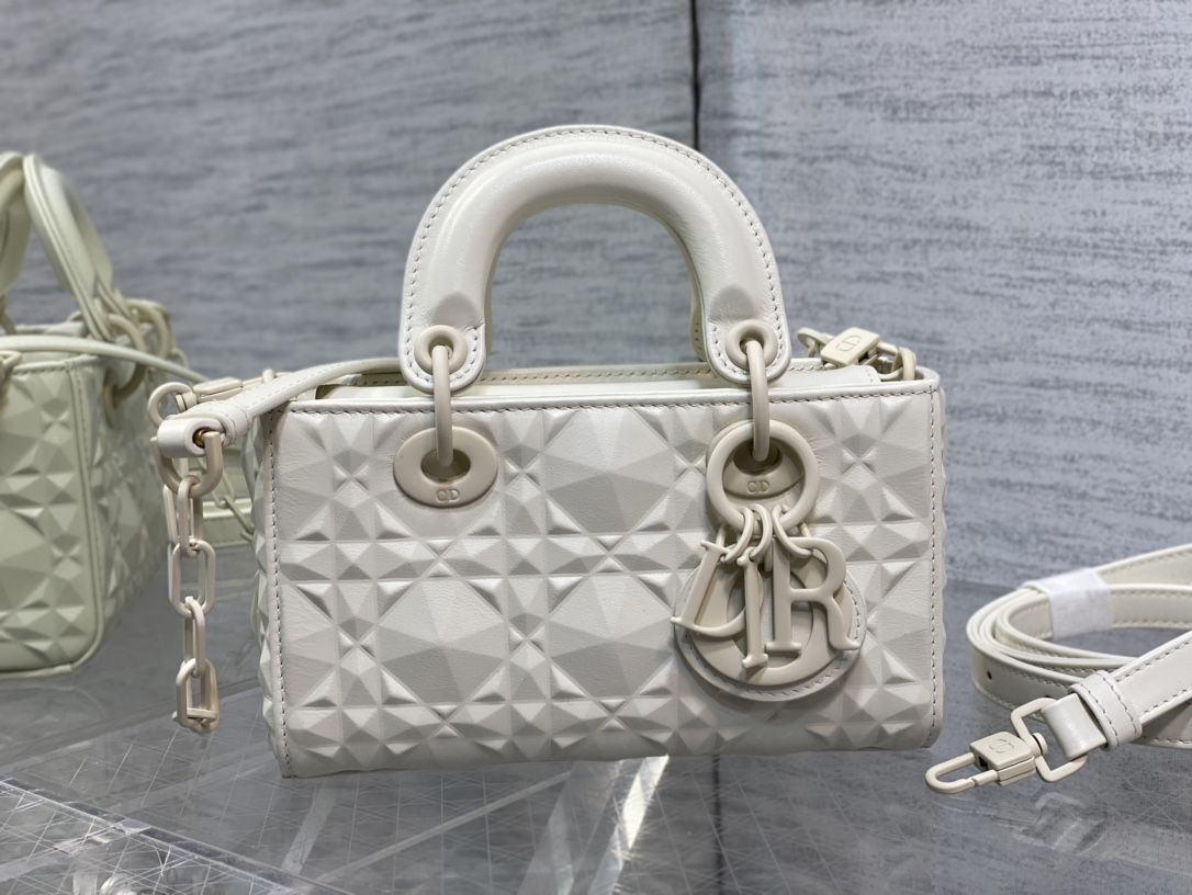 Micro Lady D-Joy Bag Latte Cannage Calfskin with Diamond Motif